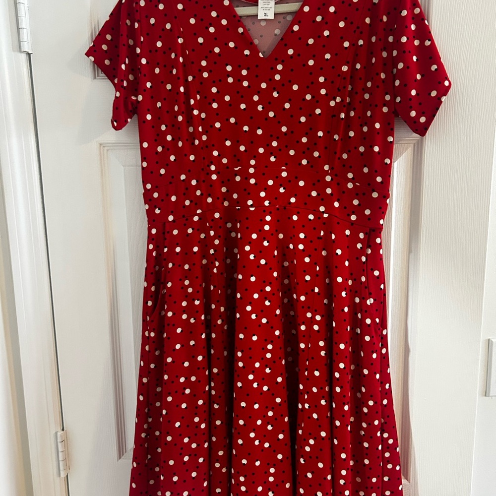 Red A-Line Dress with Flutter Sleeves and V-Neck